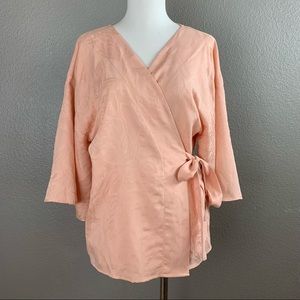 Zara Kimono Style Bell Sleeve Wrap Blouse Pink